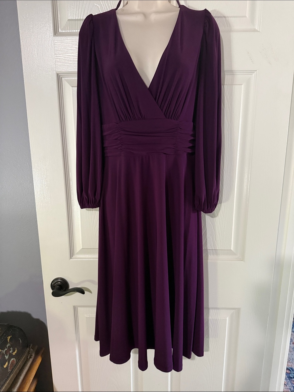 Eliza J Deep Plum V-Neck Long Sleeve Midi Dress